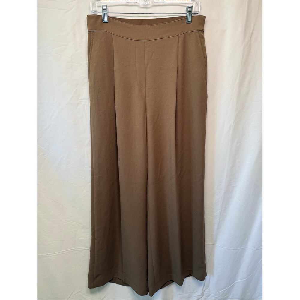 Spanx Carefree Crepe Pleated Wide Leg Trousers, Cedar Brown, Size Large